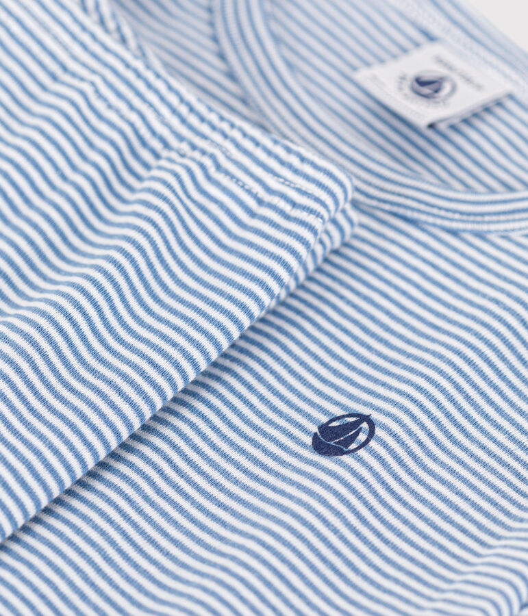 Pyjama en coton ray&eacute; enfant bleu/blanc