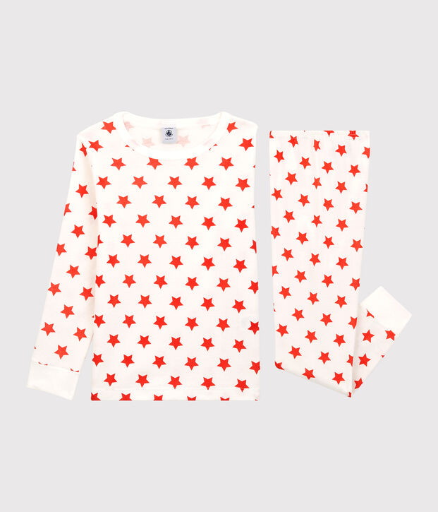 Jongens/meisjes pyjama met grafische print van biologisch katoen wit/rood