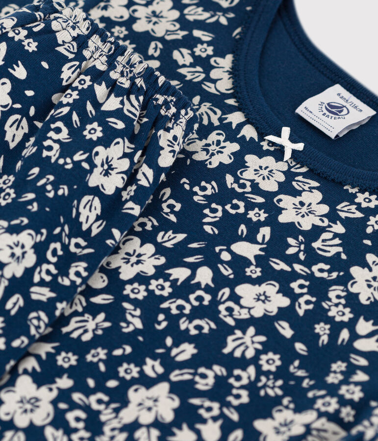 Pyjacourt fleur petite fille en coton bleu/blanc