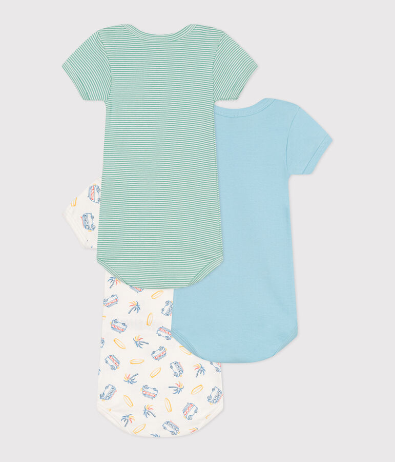 Setje met drie katoenen body's met korte mouw en busjesprint voor baby's multicouleur