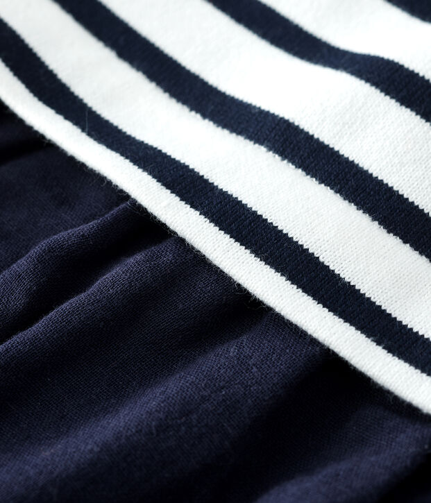 Robe bi-mati&egrave;re en gaze de coton et jersey &eacute;pais bio b&eacute;b&eacute; blanc/bleu