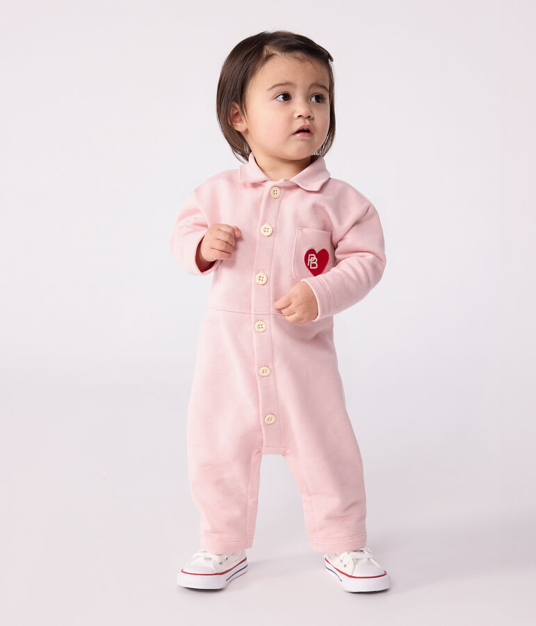 Combinaison longue b&eacute;b&eacute; en coton uni, style pompiste rose