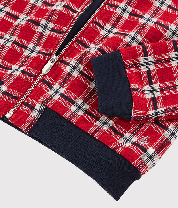 Cardigan &agrave; carreaux enfant fille rouge/multicouleur