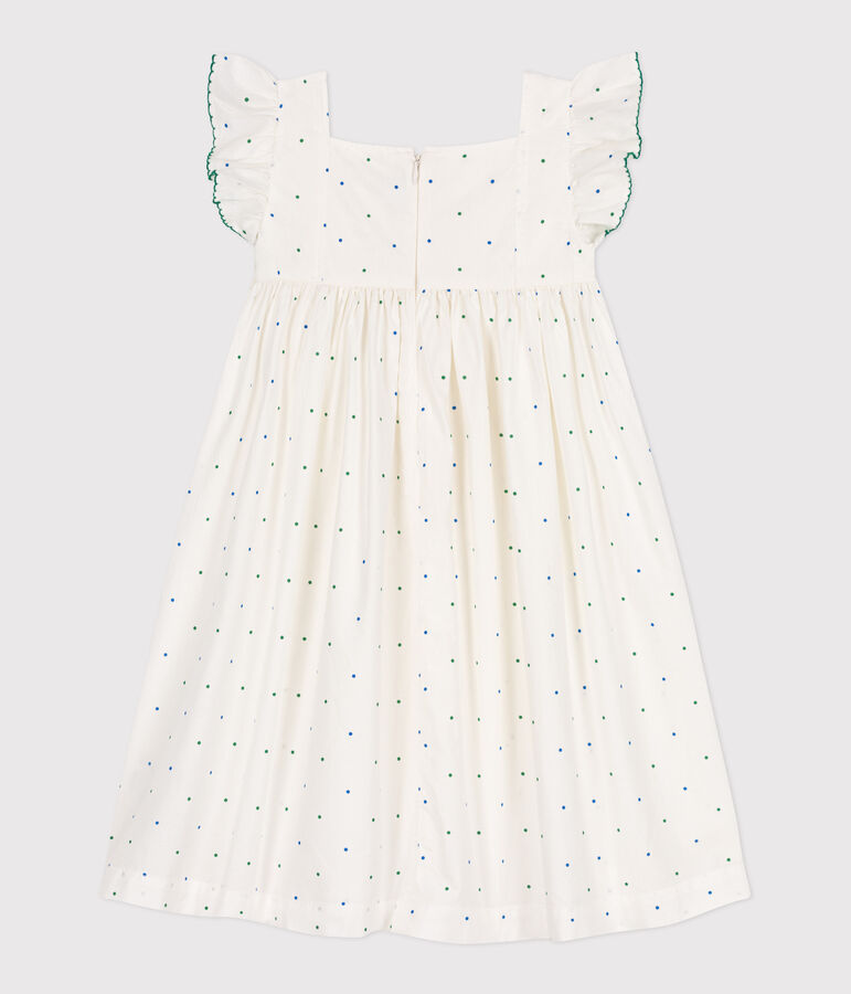 Robe longue sans manche enfant en coton &agrave; pois blanc/multicouleur