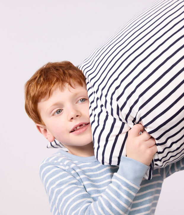 Pyjama enfant en coton &eacute;ponge &agrave; rayures bleu/&eacute;cru