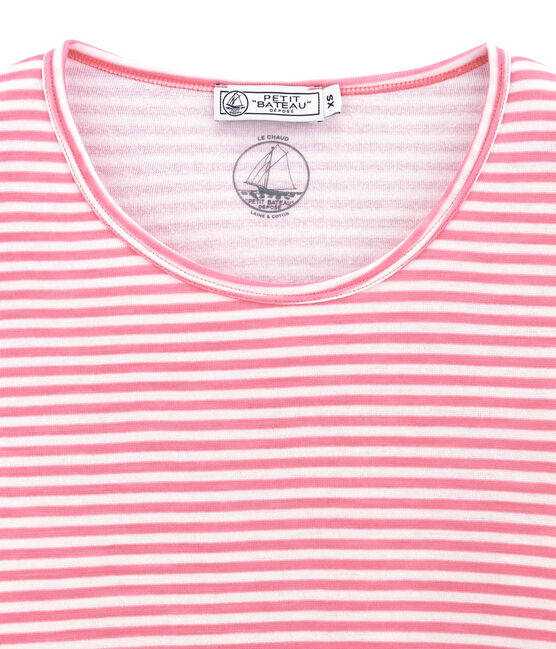 dames• tee-shirtmet lange mouwen in katoen/wol roze CHEEK/wit MARSHMALLOW