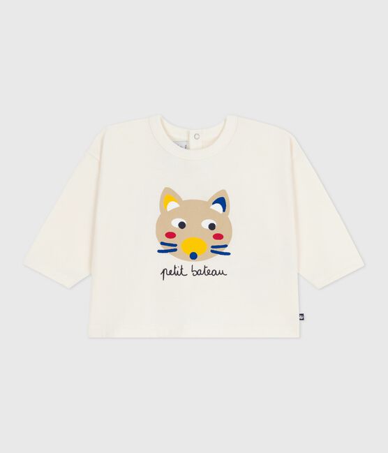 Tee-shirt bébé en coton à manches longues, motif chat MILK/ MULTICO