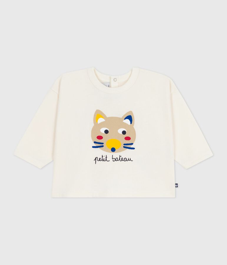 Baby T-shirt van katoen met lange mouwen ecru/multicouleur