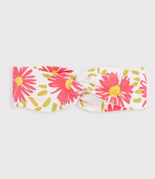 Bandeau b&eacute;b&eacute; fille en cr&eacute;pon imprim&eacute; fleuri blanc/multicouleur
