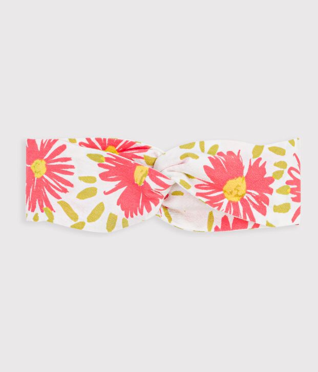 Bandeau b&eacute;b&eacute; fille en cr&eacute;pon imprim&eacute; fleuri blanc/multicouleur