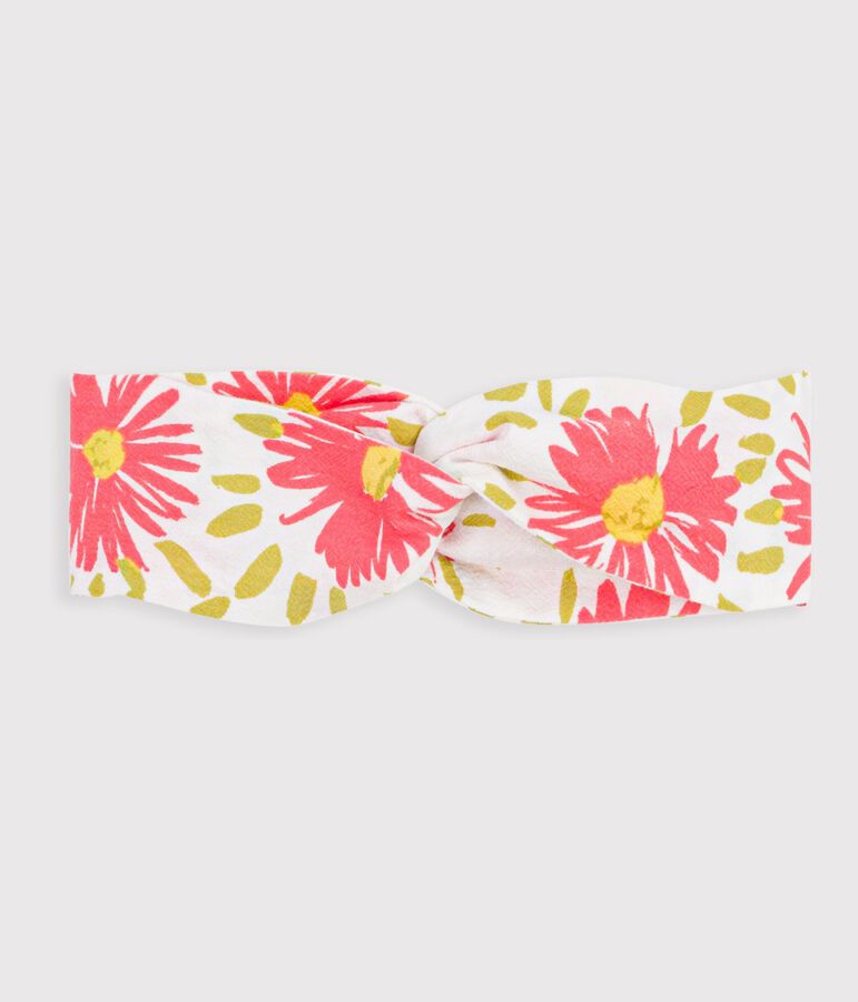 Bandeau b&eacute;b&eacute; fille en cr&eacute;pon imprim&eacute; fleuri blanc/multicouleur