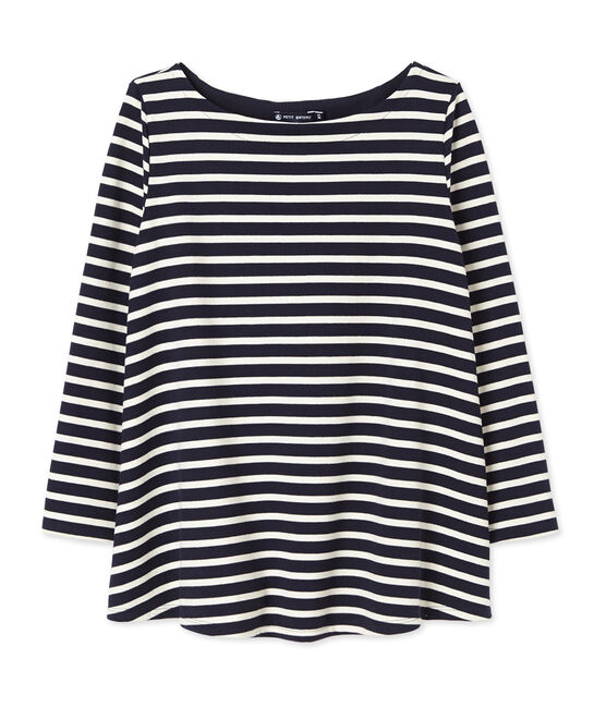 Top femme rayé en jersey lourd bleu SMOKING/beige COQUILLE