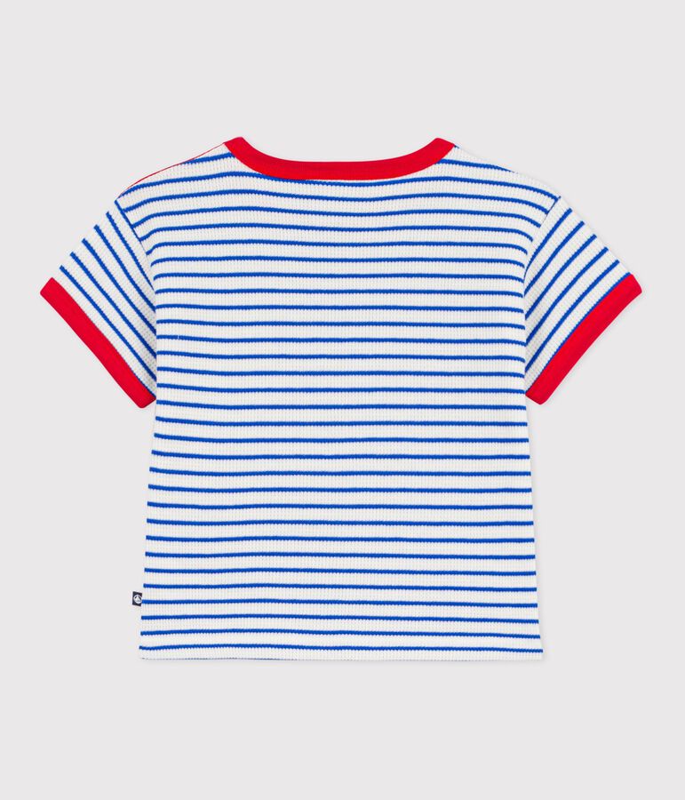 Katoenen T-shirt met korte mouwen en streepjes voor baby's blauw MILK/ PERSE