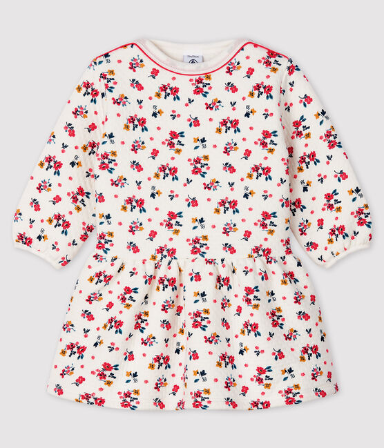 Jurk met lange mouwen babymeisje wit MARSHMALLOW/wit MULTICO