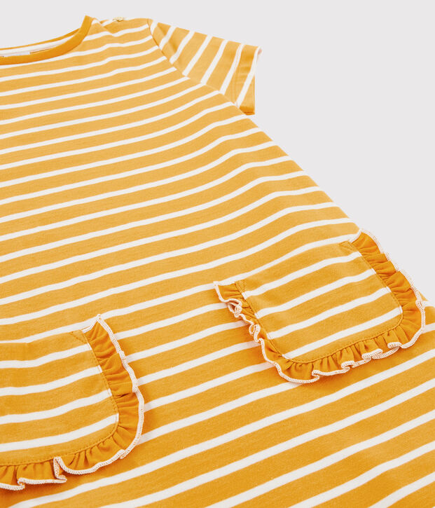 Robe manches courtes enfant fille jaune/blanc