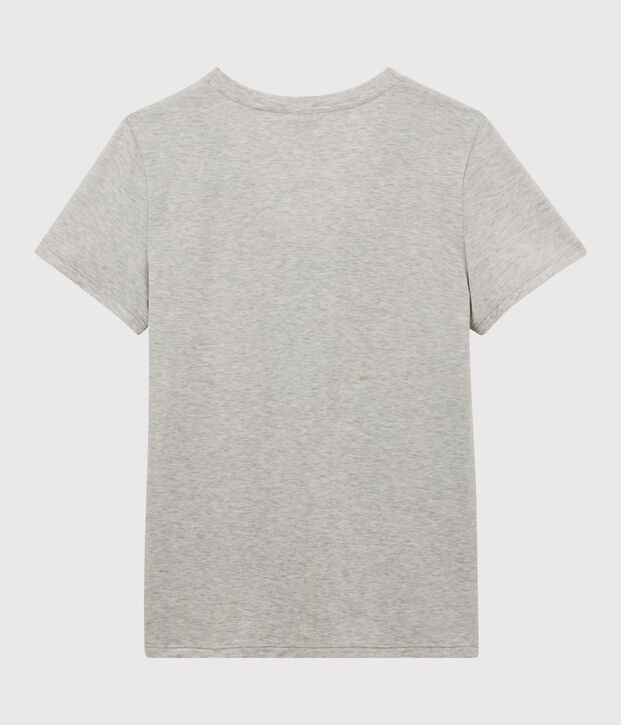 DE STRAIGHT-FIT, T-shirt voor dames met V-hals in katoen BELUGA CHINE