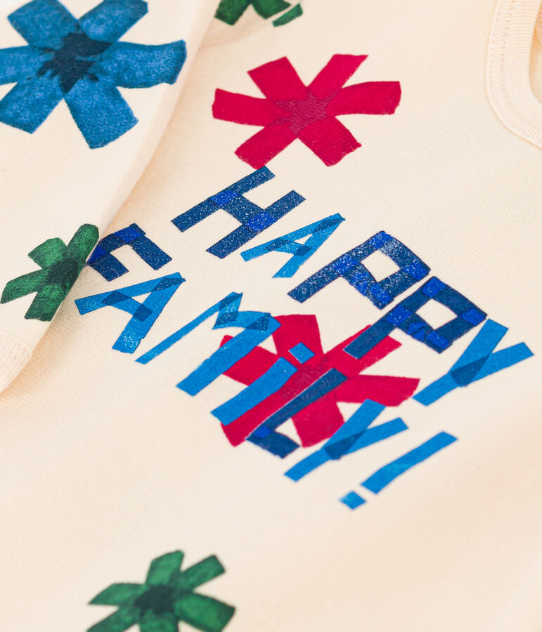 Babypyjama van molton met opdruk 'happy family' ecru/multicouleur