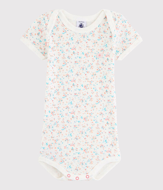 Rompertje met korte mouwen babymeisje wit MARSHMALLOW/wit MULTICO