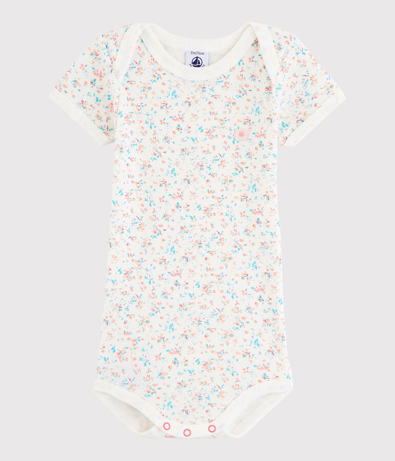 Rompertje met korte mouwen babymeisje wit/multicouleur