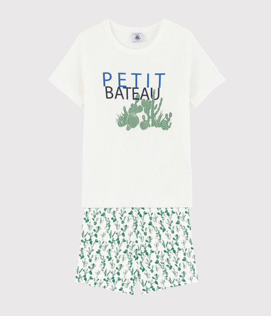 Pyjacourt cactus petit garçon en coton et lin blanc MARSHMALLOW/blanc MULTICO