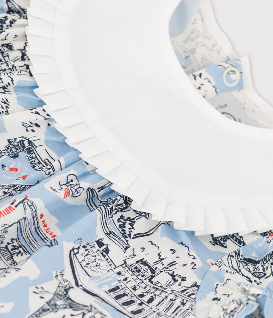 Jurk met Parijs-print van popeline voor baby's wit MARSHMALLOW/wit MULTICO
