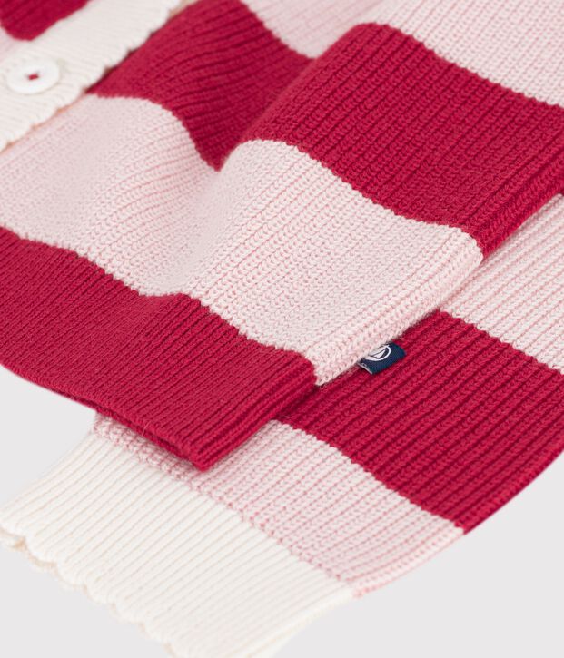 Cardigan enfant en laine et coton &agrave; rayures rose/rose