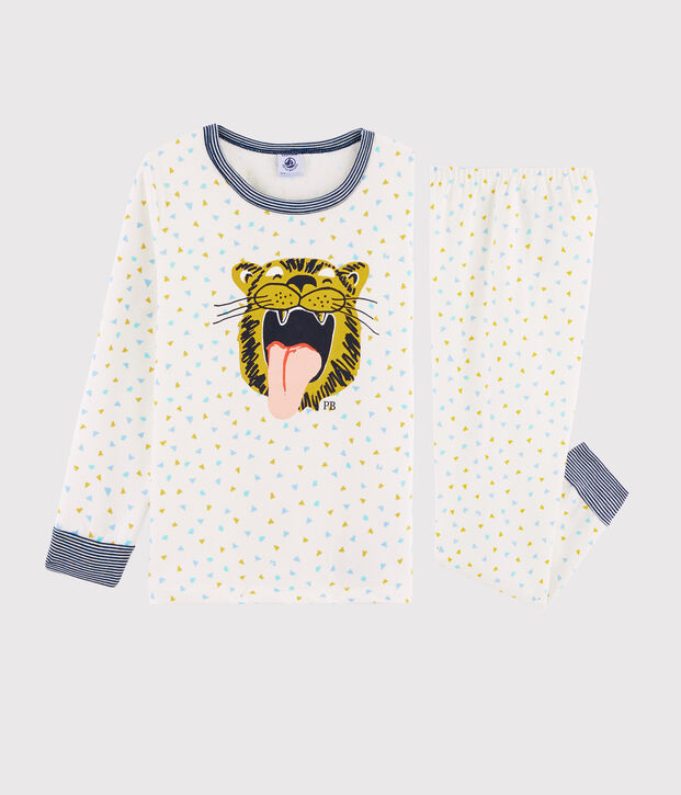 Pyjama enfant &agrave; motif tigre en c&ocirc;te blanc/multicouleur