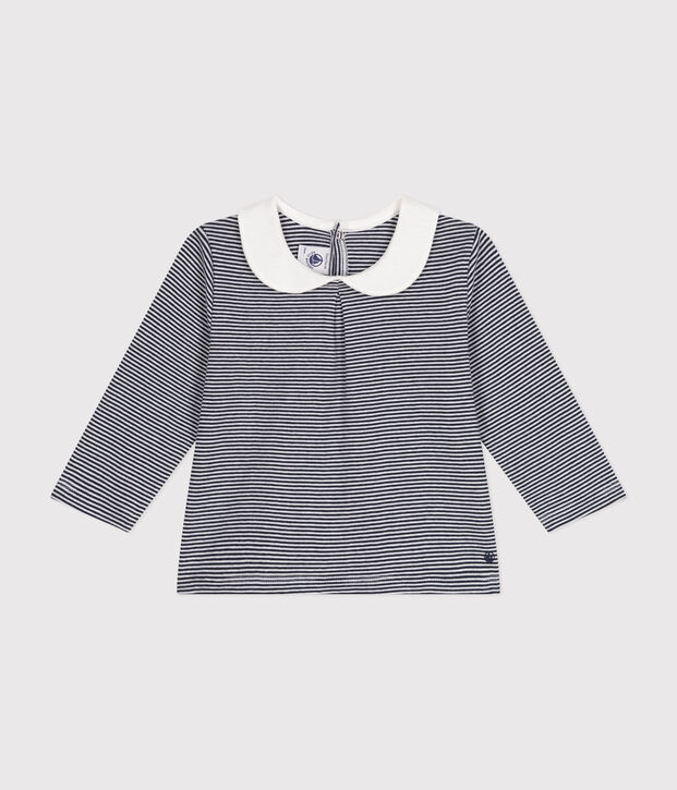 Blouse avec col en coton b&eacute;b&eacute; bleu/blanc