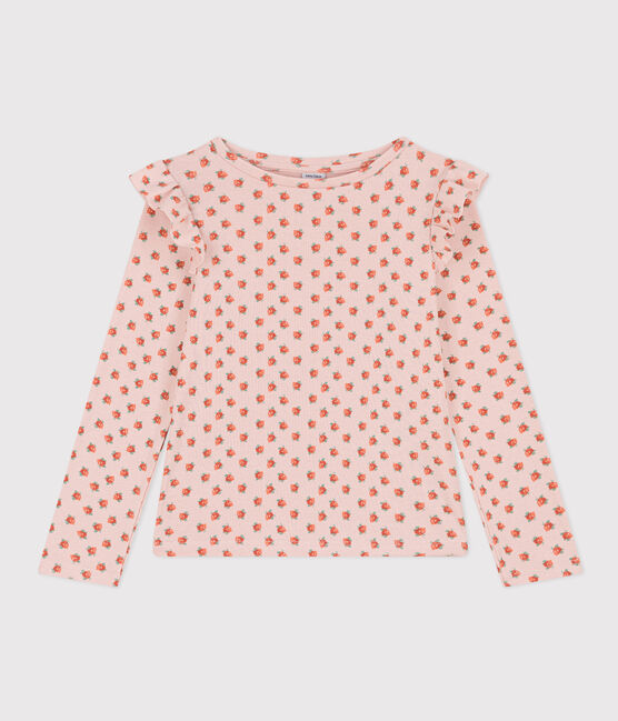 T-shirt met lange mouwen uit katoen voor meisjes roze SALINE/wit MULTICO