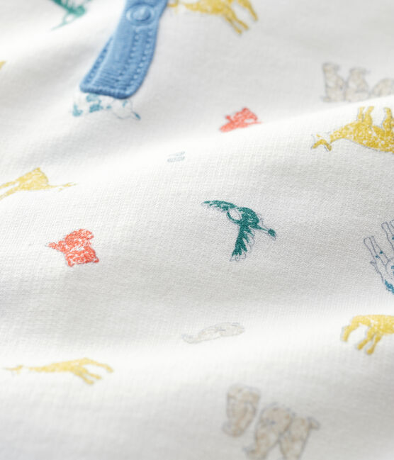 Dors-bien bébé imprimé animaux colorés molleton en coton biologique blanc MARSHMALLOW/blanc MULTICO
