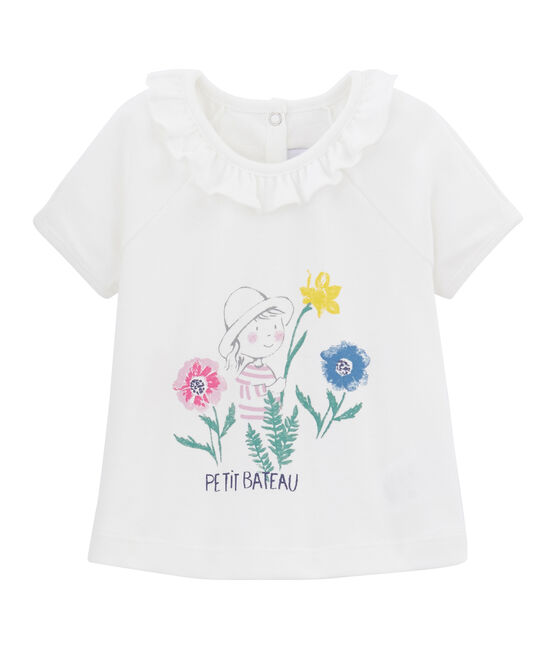 Effen T-shirt baby meisje wit MARSHMALLOW/wit MULTICO