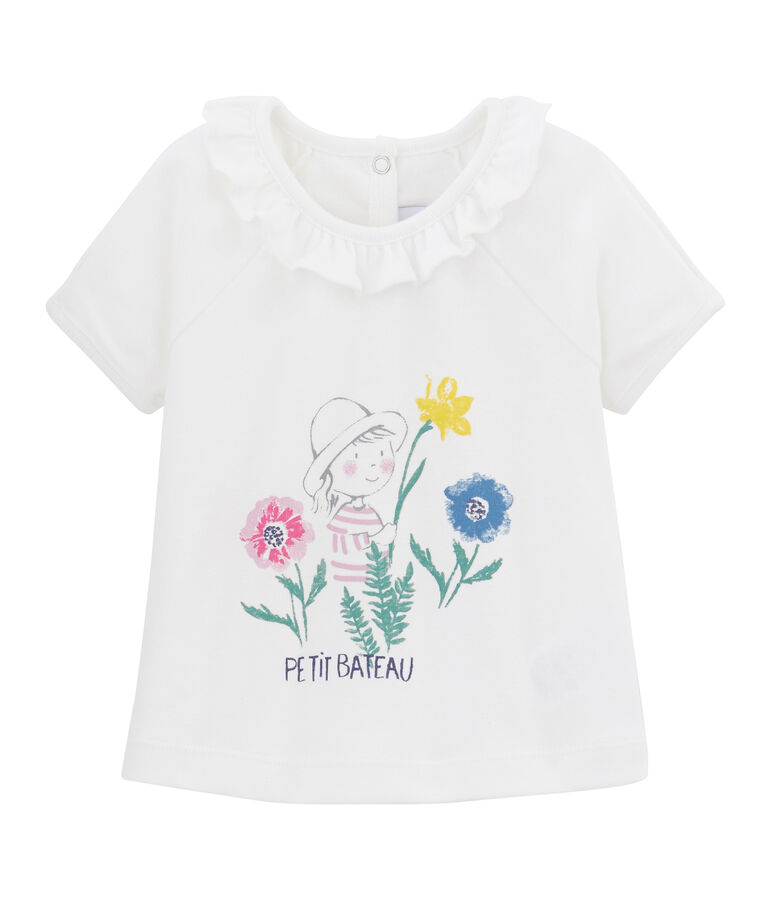 Effen T-shirt baby meisje wit/multicouleur