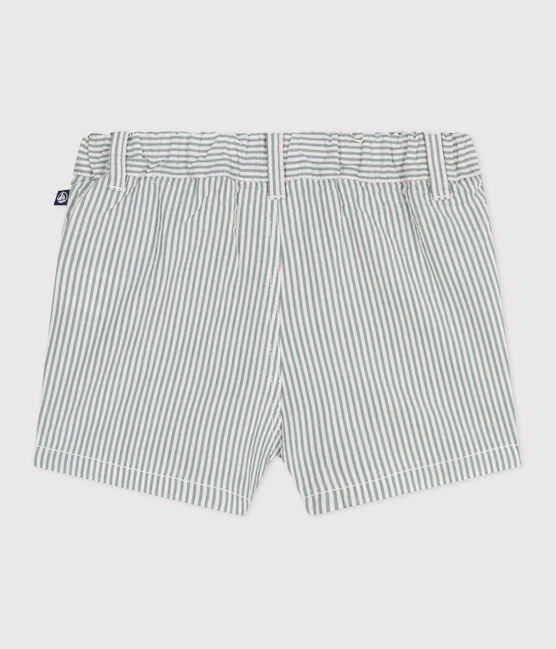 Seersucker short met strepen voor baby's wit MARSHMALLOW/blauw BRUT