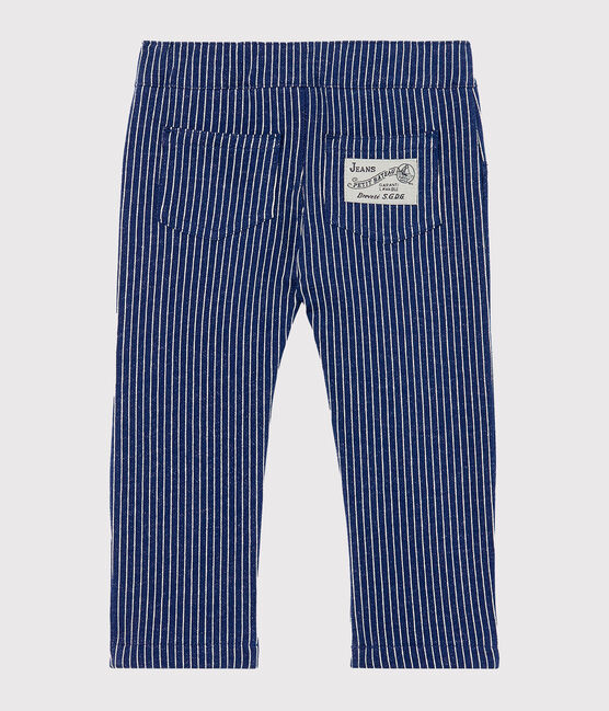 Broek van gestreepte mesh babyjongen blauw SMOKING/wit MARSHMALLOW