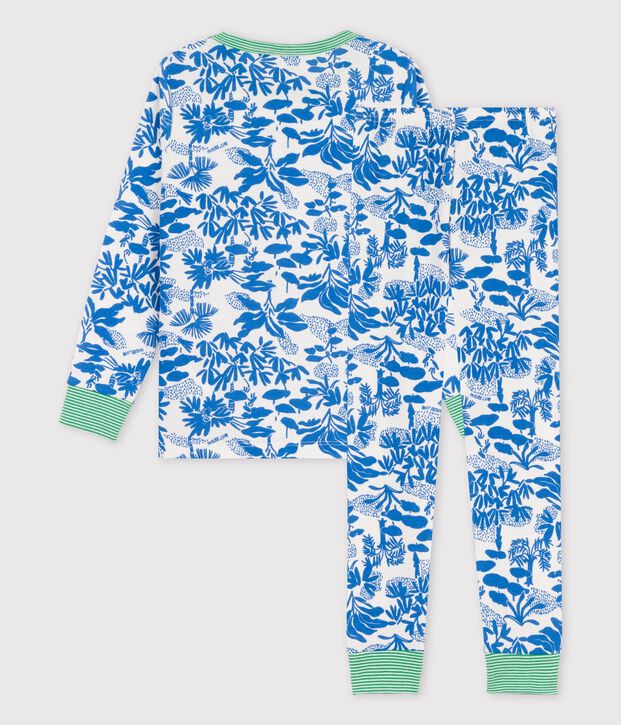 Pyjama imprim&eacute; v&eacute;g&eacute;tal petit gar&ccedil;on en coton blanc/bleu