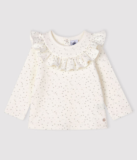 Blouse met lange mouwen babymeisje wit MARSHMALLOW/grijs ARGENT