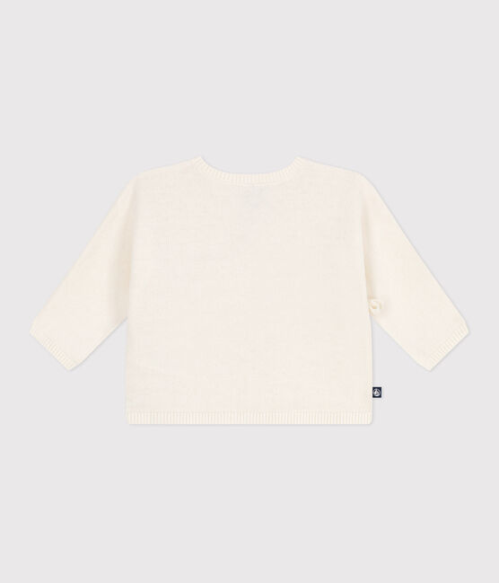 Babyvestje met overslag in ajourtricot van wol en katoen wit MARSHMALLOW