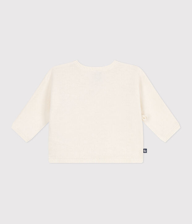Brassi&egrave;re b&eacute;b&eacute; cache-c&oelig;ur ajour&eacute;e en tricot laine et coton blanc