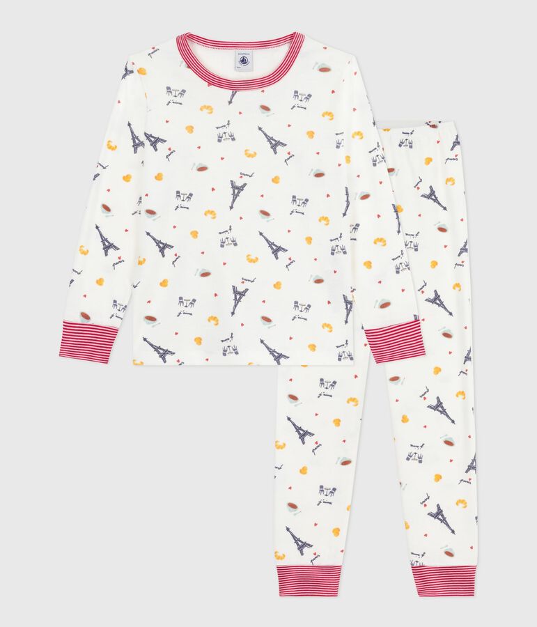 Pyjama enfant en coton imprim&eacute; Paris blanc/multicouleur