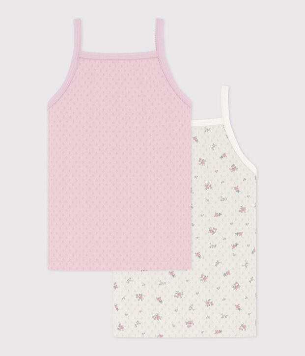 Setje met kinderhemdjes van ajourkatoen met bloemenprint multicouleur