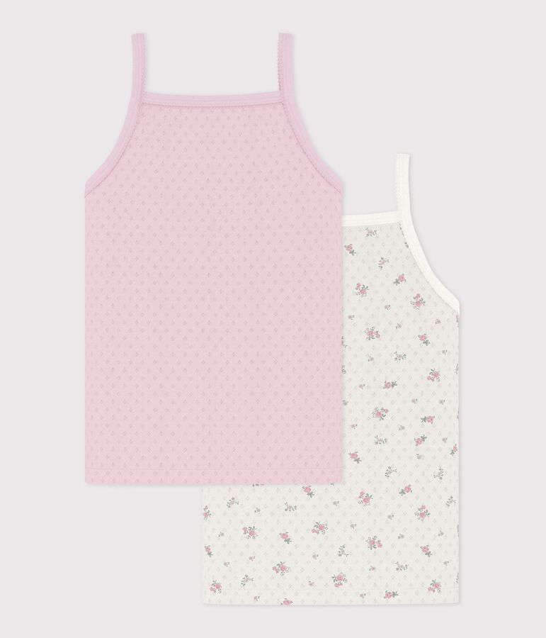 Setje met kinderhemdjes van ajourkatoen met bloemenprint multicouleur