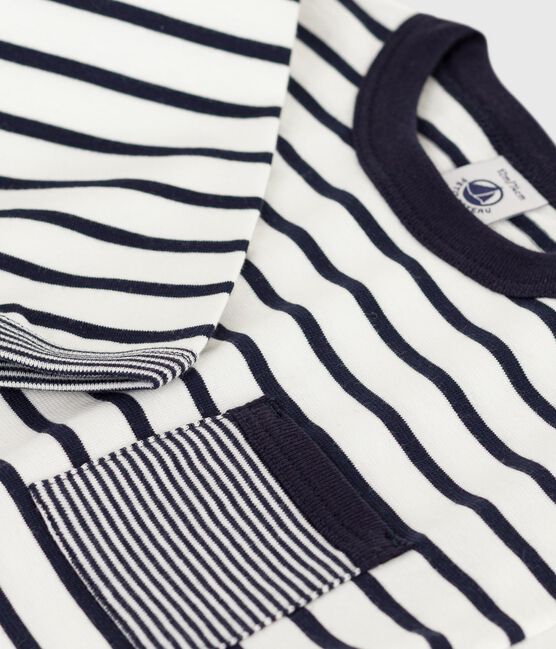 Gestreept T-shirt met lange mouwen in katoen voor baby's wit MARSHMALLOW/blauw SMOKING