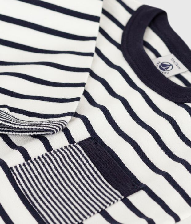 Gestreept T-shirt met lange mouwen in katoen voor baby's wit/blauw