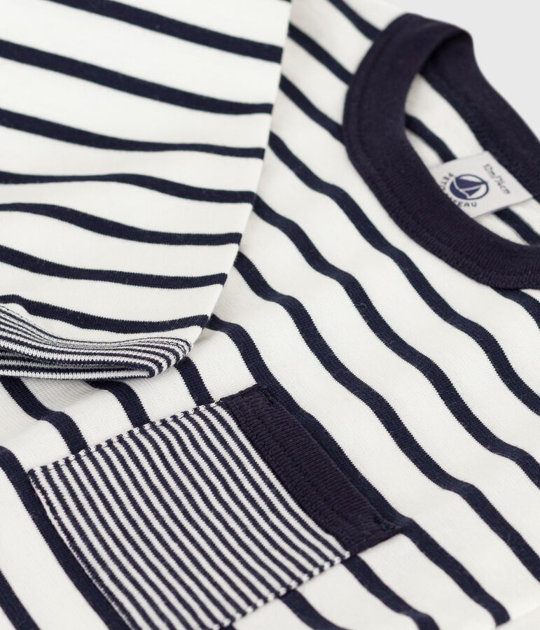 Gestreept T-shirt met lange mouwen in katoen voor baby's wit/blauw