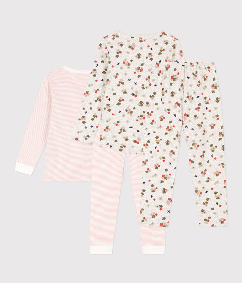 Lot de 2 pyjamas fleur et ray&eacute; petite fille en coton multicouleur
