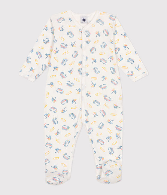 Katoenen babypyjama met busjesprint wit MARSHMALLOW/wit MULTICO