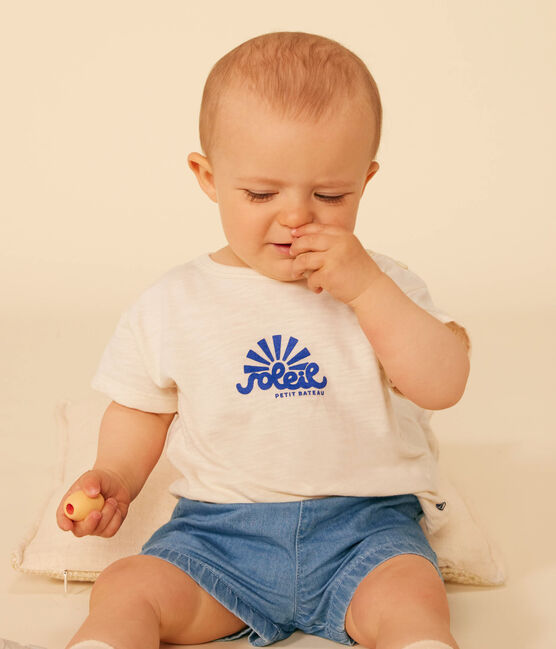 T-shirt met korte mouwen in gevlamde jersey voor baby's ecru AVALANCHE