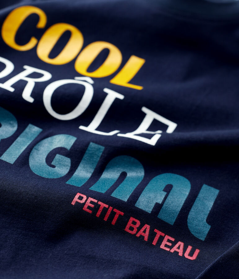 Tee-shirt manches longues en coton enfant gar&ccedil;on bleu SMOKING