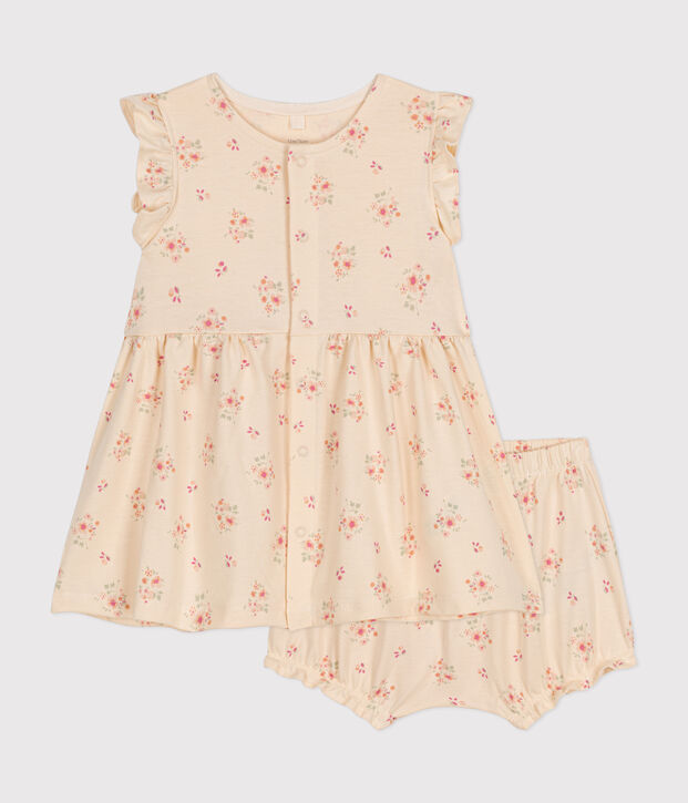Robe et bloomer en jersey l&eacute;ger b&eacute;b&eacute; &eacute;cru/multicouleur