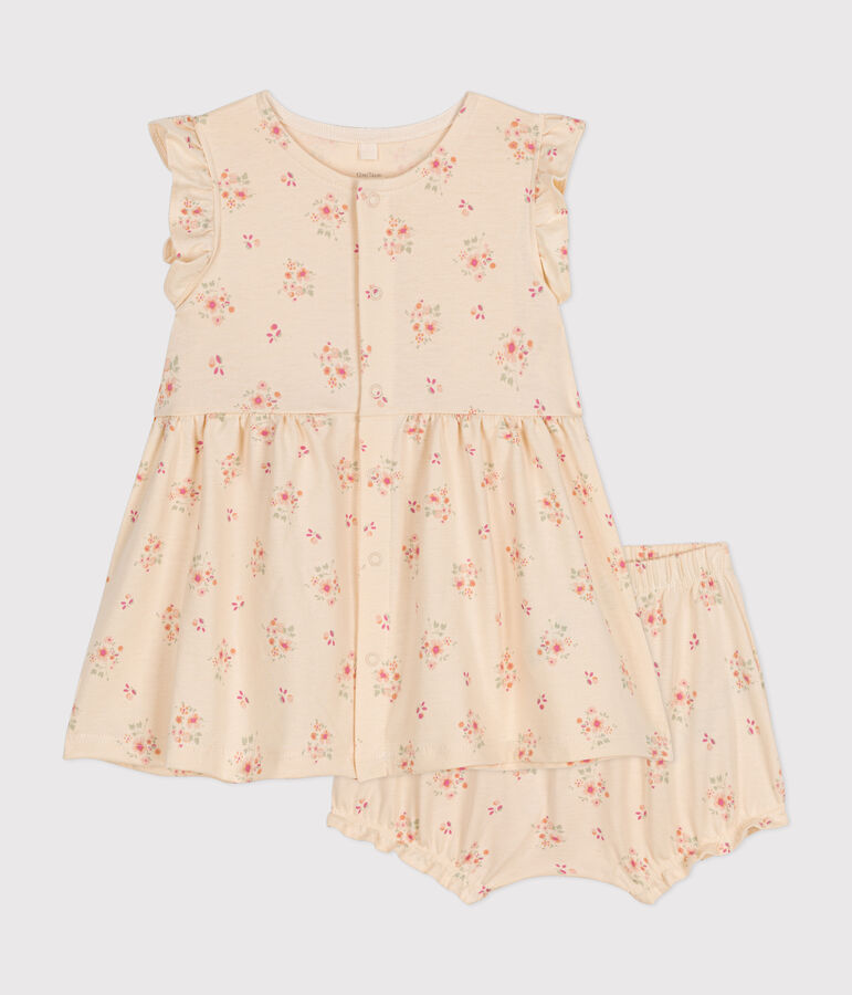 Jurk en bloomer van lichte jersey voor baby's ecru/multicouleur